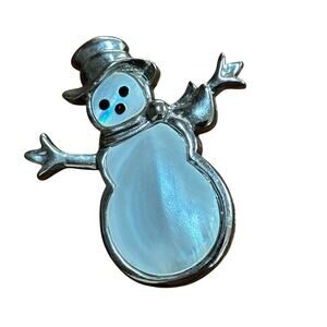 Christmas holiday brooch festive silver snowman with white Opalescent finishes